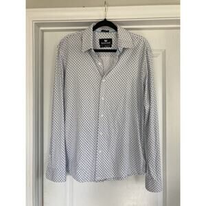 Butter Cloth Shirt Men Large White Blue Geometric Button Up Casual Icy Cotton